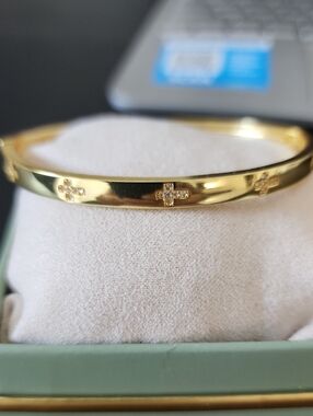 Gold-Tone Pavé Cross Accent Bangle Bracelet - Women Jewelry